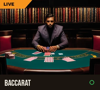 Baccarat shoe and chip stacks on a FairPlay dealer table
